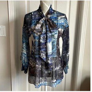 Ted Baker Sansi Blue Neck Tie Bow Blouse Top Size 1 nwot